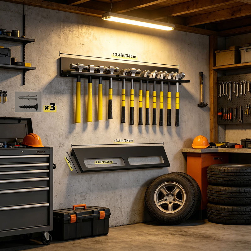 Workshop Tools Hammer - Wall Mounted Metal Tool Storage Rack