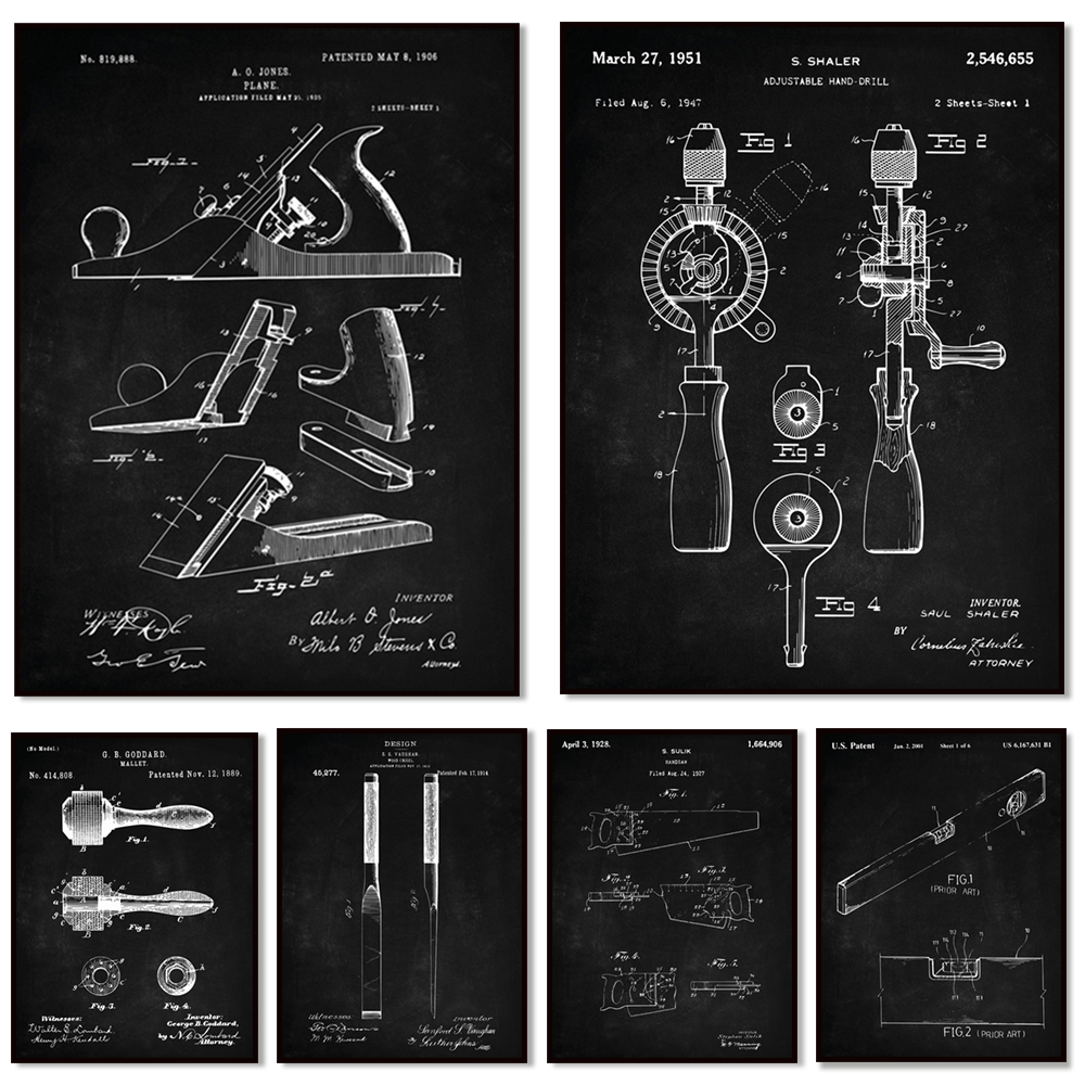 Workshop Tools Hammer - Tool patent print print, carpenter, workshop